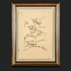 Leonardo Da Vinci Codice Atlantico Flying Machine Period Etching