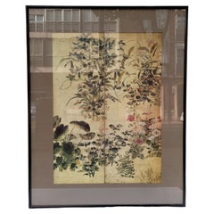 Vintage Japanese print on paper, fragment of a screen, Summer and Autumn Flowers  Tawara