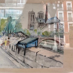 Timoteo Perez Rubio Watercolor “View of Notre Dame from Quai de la Tournelle