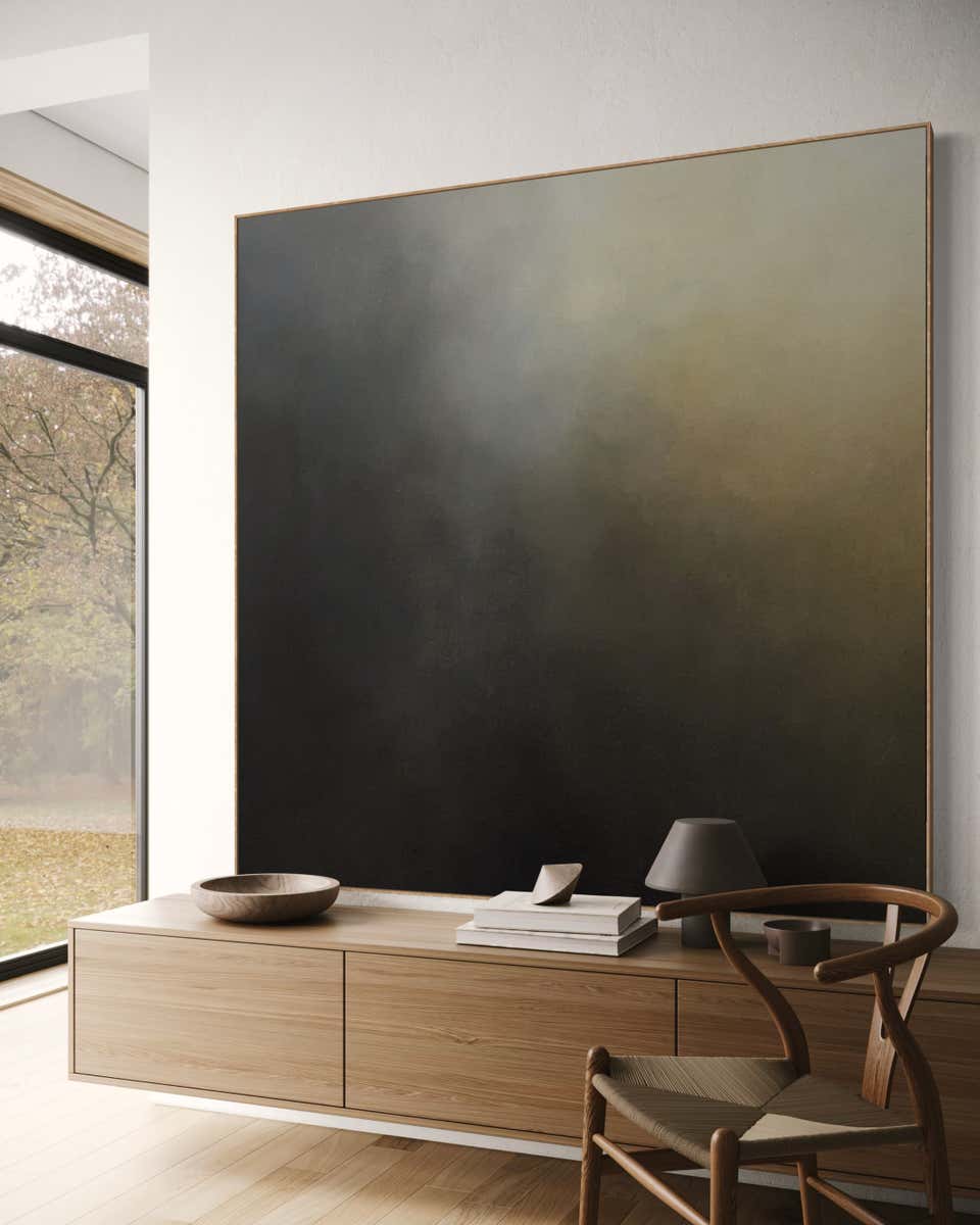 Neutral Color Abstracts Emmi Iida Granlund - Symbols I, abstract Nordic painting of neutral ...