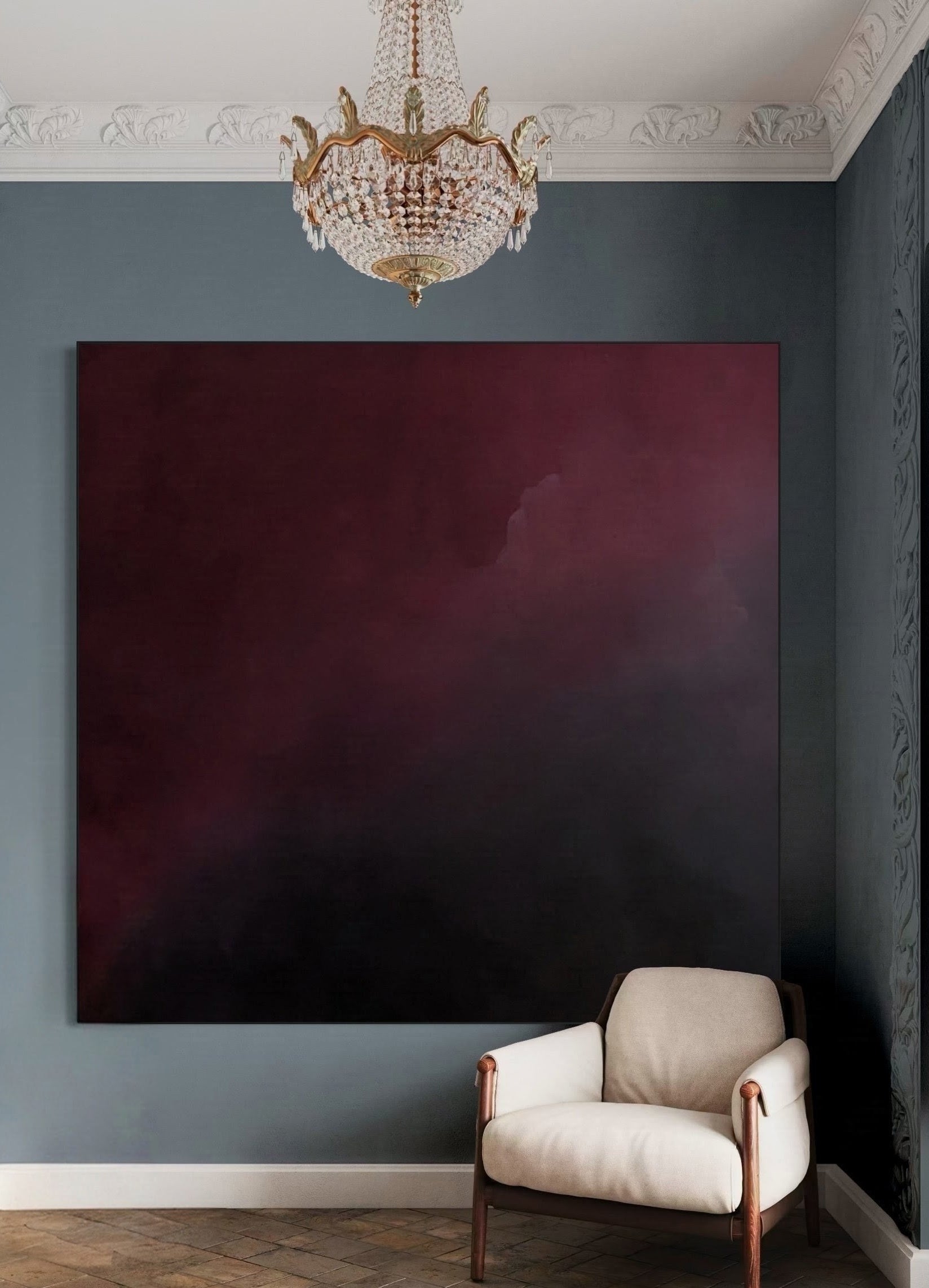 This painting is unstretched and unframed. It will be carefully rolled and shipped in a tube.
 "Creating large-scale abstract paintings that evoke tranquility and presence in any space." Gabriela Azar Schreiner is an Argentinian-born Australian