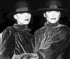 Denise Flamino and Tasha backstage at a Giorgio Armani fashion show, 1979