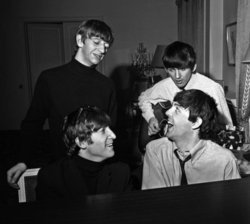 Harry Benson Black and White Photograph - The Beatles Composing, Paris, 1964
