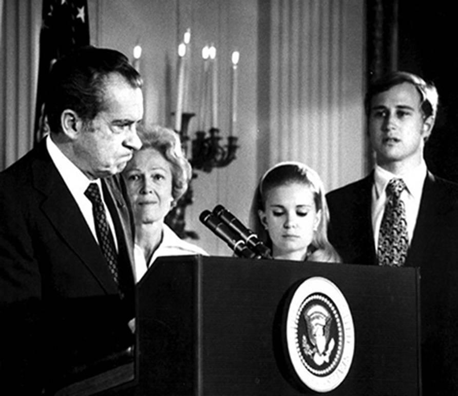Harry Benson Black and White Photograph - Richard Nixon Resigns, 1984