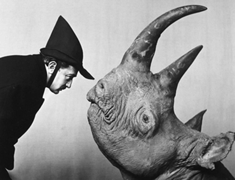 Philippe Halsman Black and White Photograph - Dali W/ Rhinoceros