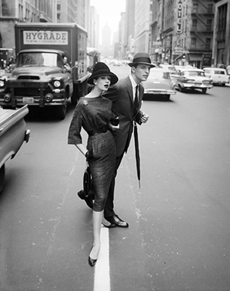 William Helburn Black and White Photograph – Simone Crossing the Street