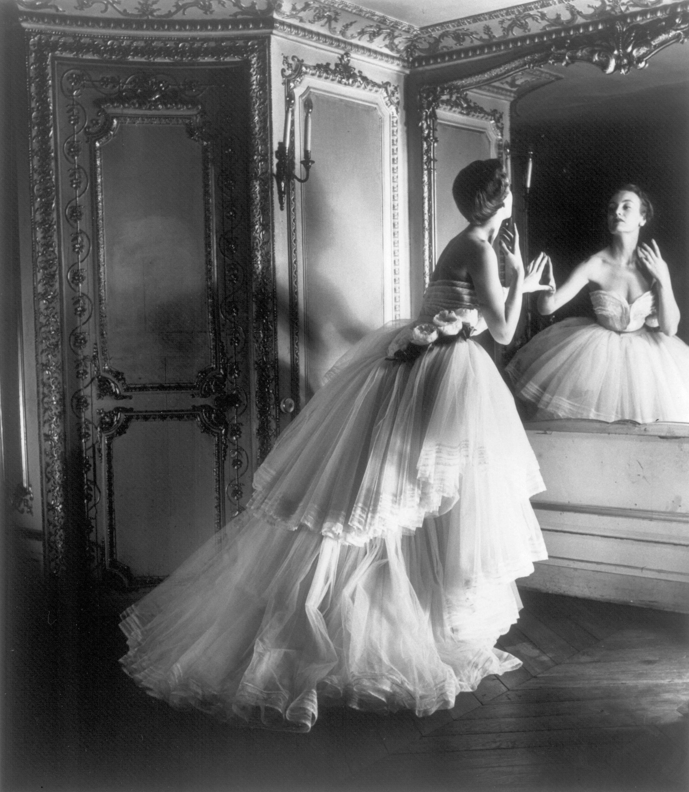 Louise Dahl-Wolfe Black and White Photograph - Dior Ballgown, Paris