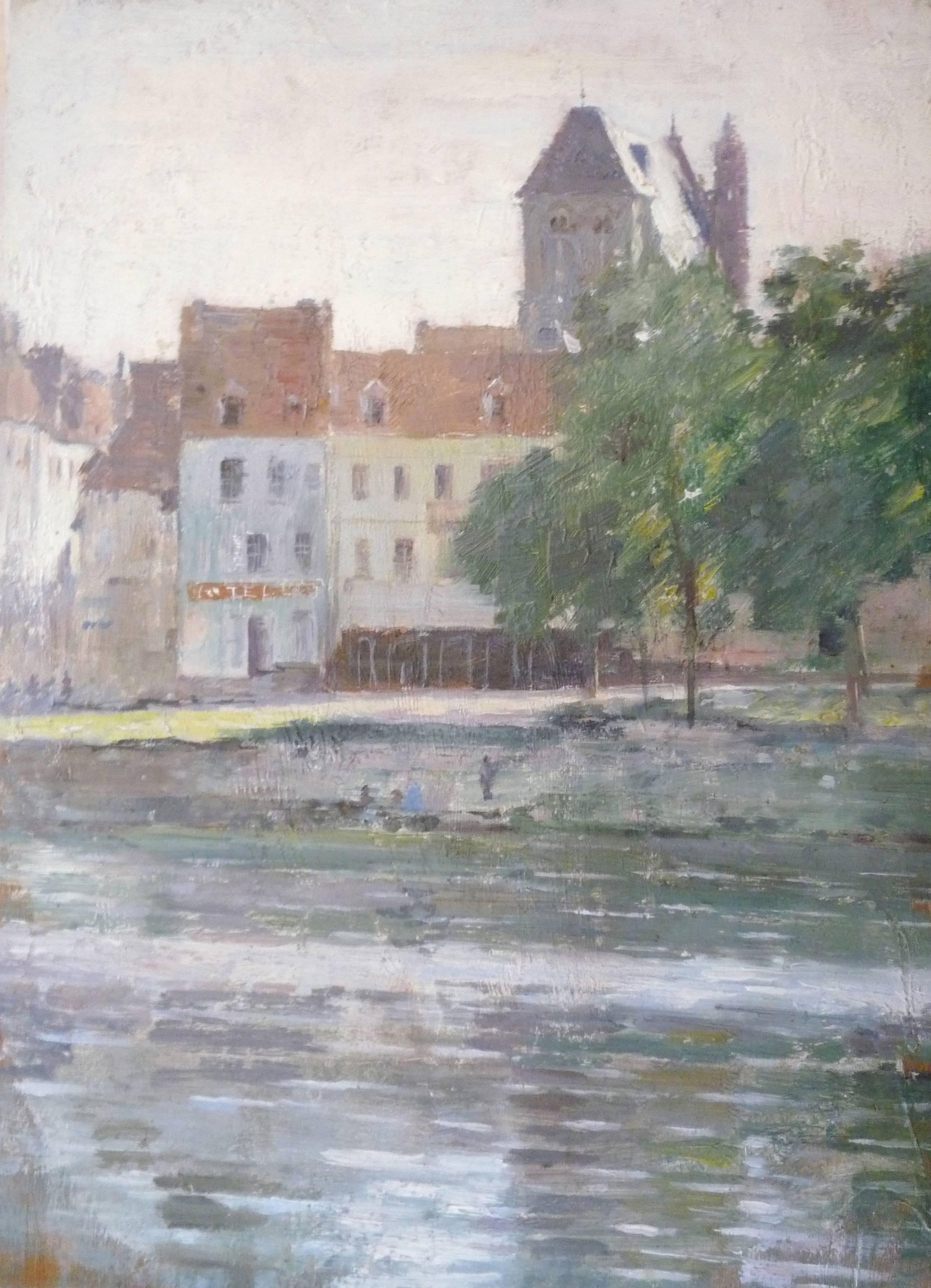 Theodore Robinson Landscape Painting - View of Vernon, Normandy, France, Early American Impressionist painting