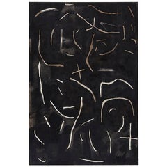 Gran cuadro abstracto contemporáneo en blanco y negro sobre madera, de Adrian, 2018