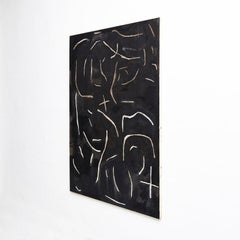 Gran cuadro abstracto contemporáneo en blanco y negro sobre madera, de Adrian, 2018