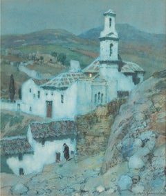 'Moonlight, Iglesia de Jesus Antequera' watercolour by Albert Moulton Foweraker