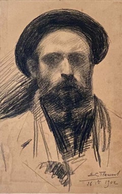 Portrait of a Man, Charcoal on Paper, Signed 55 x 46 cm Symbolist Artwork