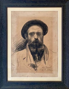 Portrait of a Man, Charcoal on Paper, Signed 55 x 46 cm Symbolist Artwork