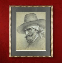 'Portrait of a Calabrian' charcoal with highlights by Francesco Gonin