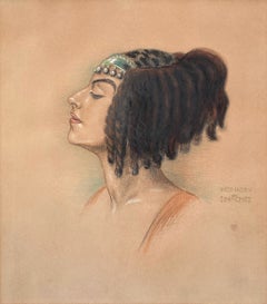 19th Century Antique Portrait Watercolor Drawing in Good Condition