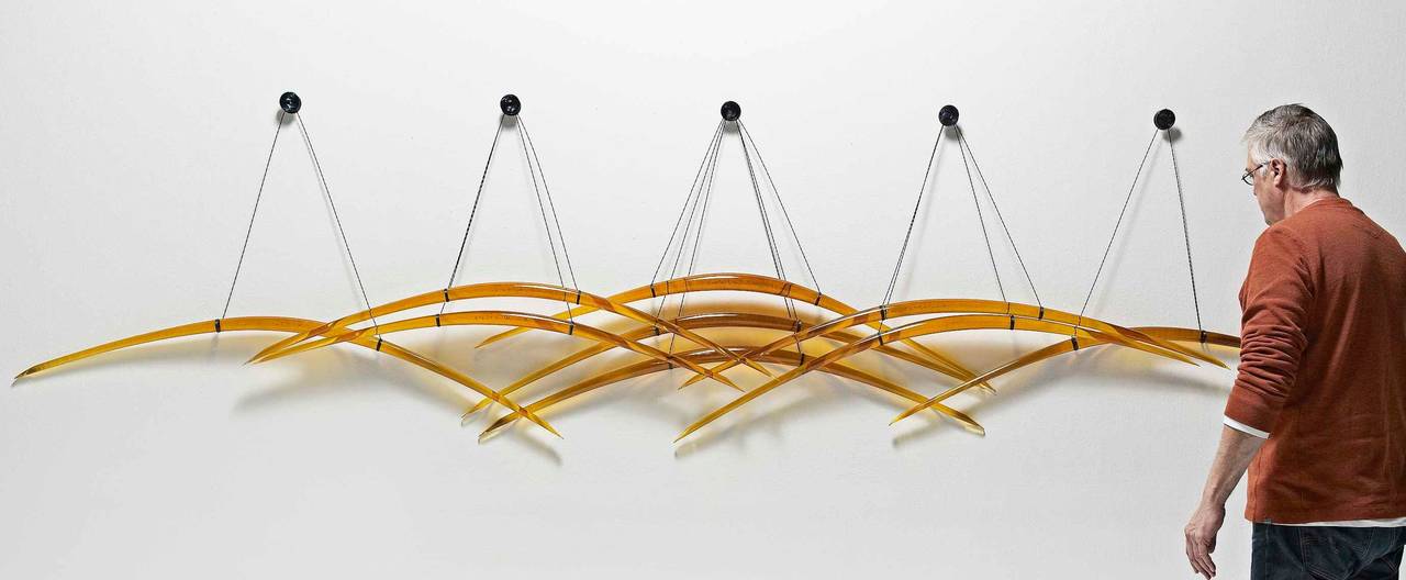 Probability - large, glass, translucent, amber yellow, suspended, wall sculpture - Contemporary Sculpture by John Paul Robinson