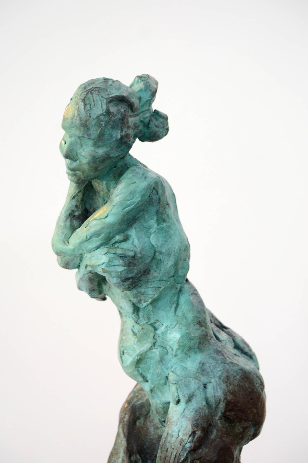 Untitled XXVIII A.P./8 - emotive, nude, female, figurative, bronze statuette - Gold Figurative Sculpture by Richard Tosczak