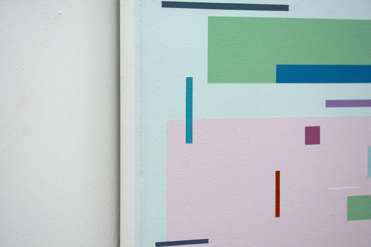 Hip-Hopp'n 8A - colourful, geometric abstraction, modernist, acrylic on panel - Abstract Geometric Painting by Burton Kramer