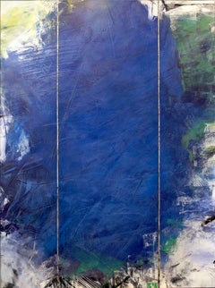 Nocturne in Blue IV - formes abstraites et audacieuses, poussière de marbre, acrylique, cire sur toile
