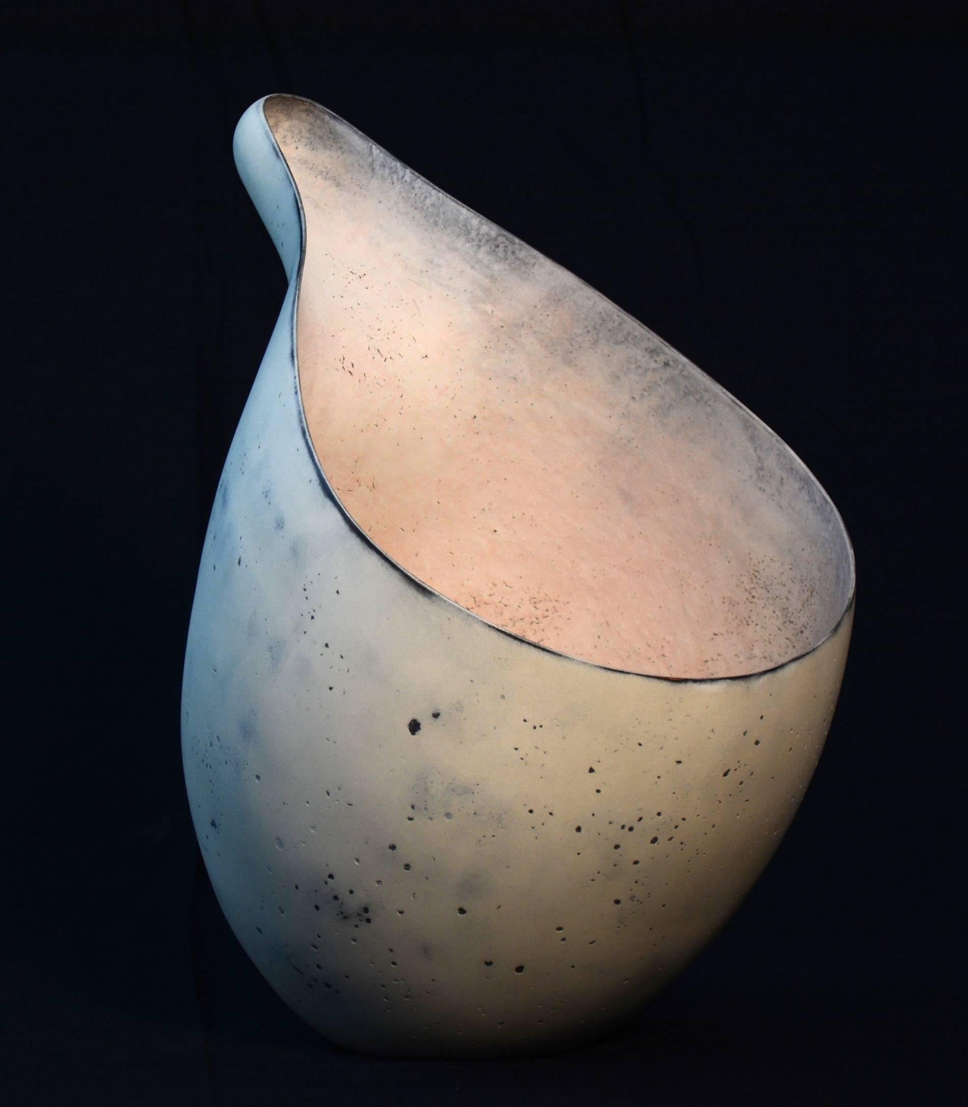 Steven Heinemann Abstract Sculpture - Terra Alba - creamy white, nature inspired, tear drop shaped, ceramic vessel