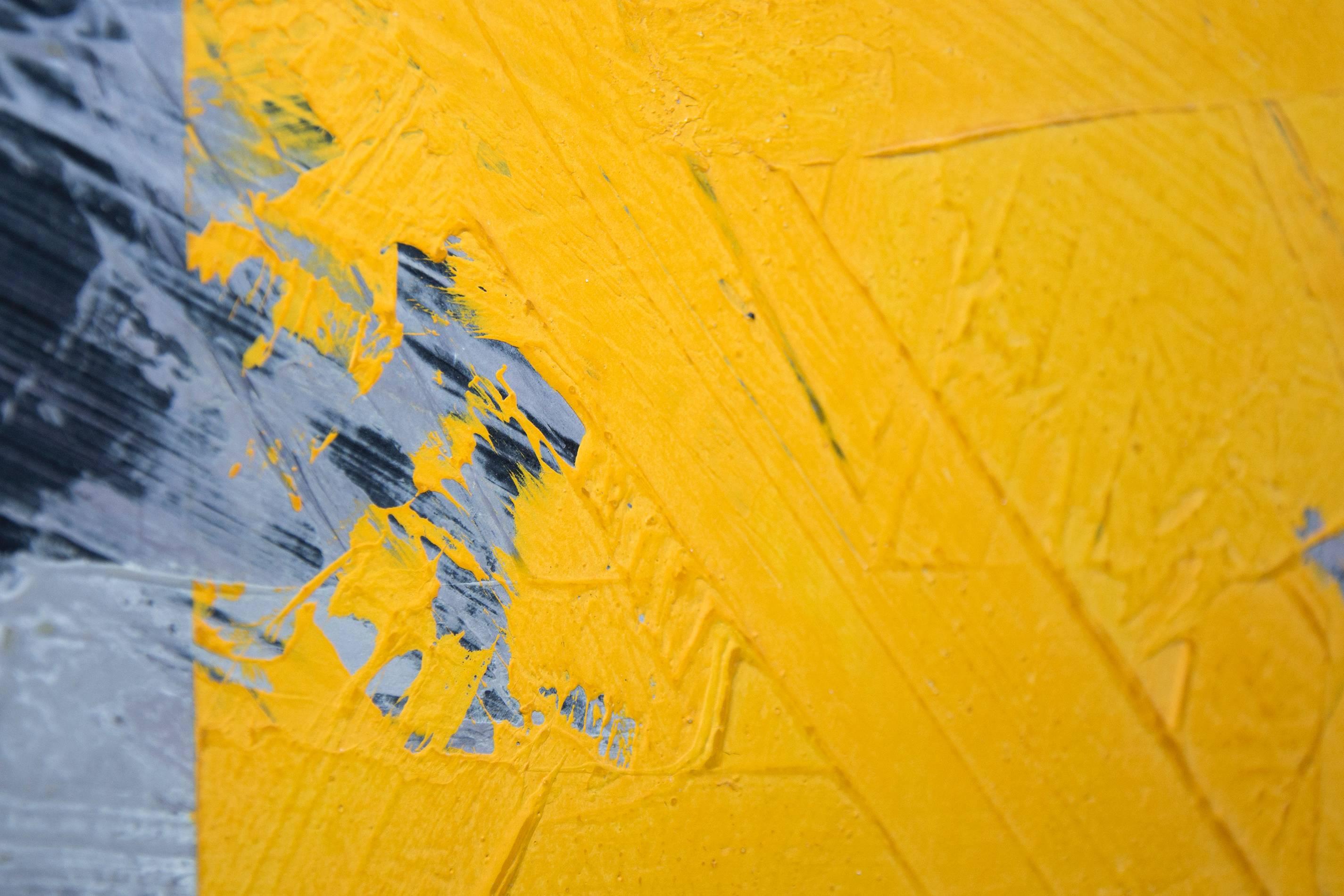 Yellow No 17 - bold, abstract shapes, marble dust, acrylic, wax, on canvas - Beige Abstract Painting by Ivo Stoyanov