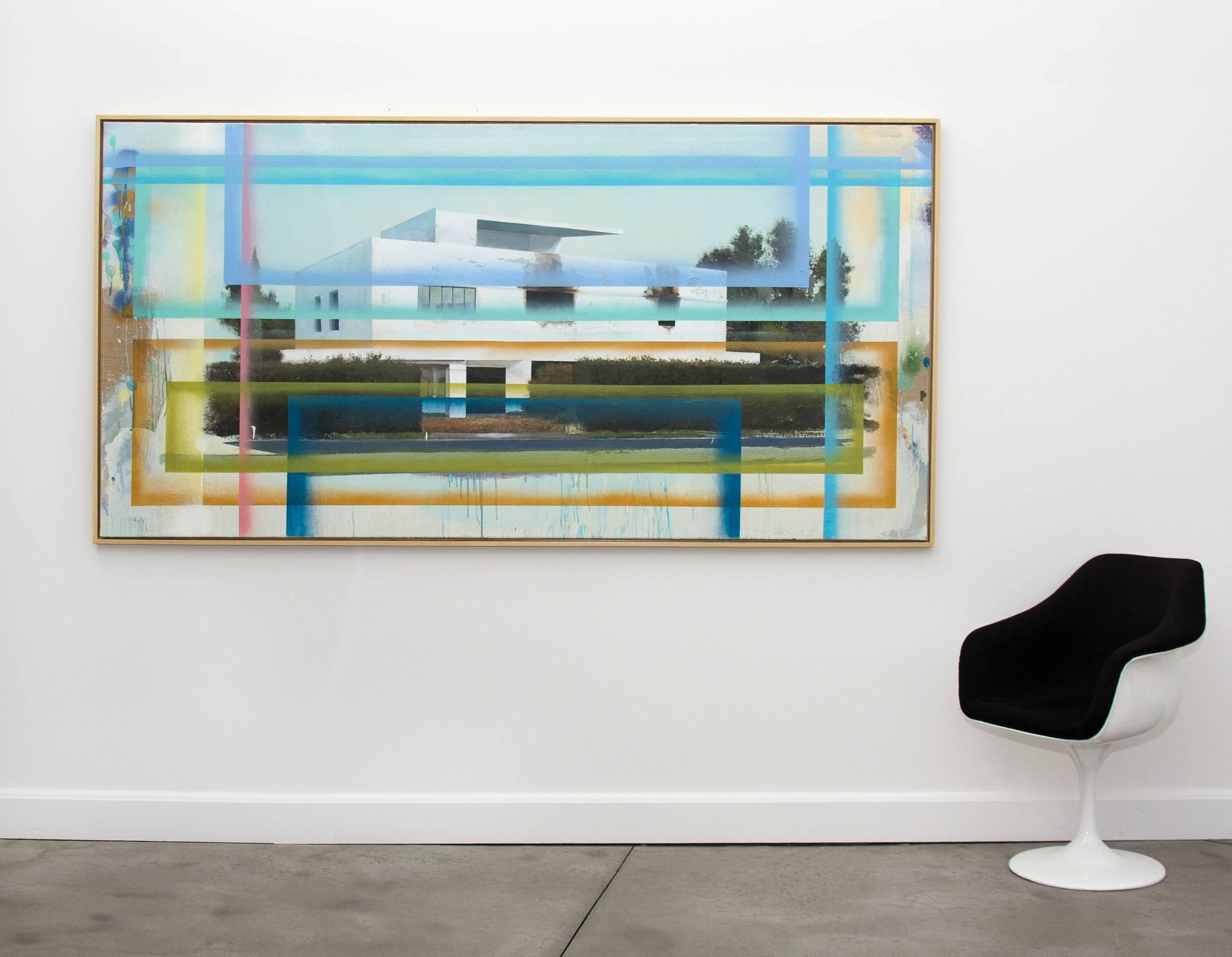Bauhaus Nr. 02 – groß, blau, grün, Architektur, Dekonstruktion, Mischtechnik – Painting von Peter Hoffer
