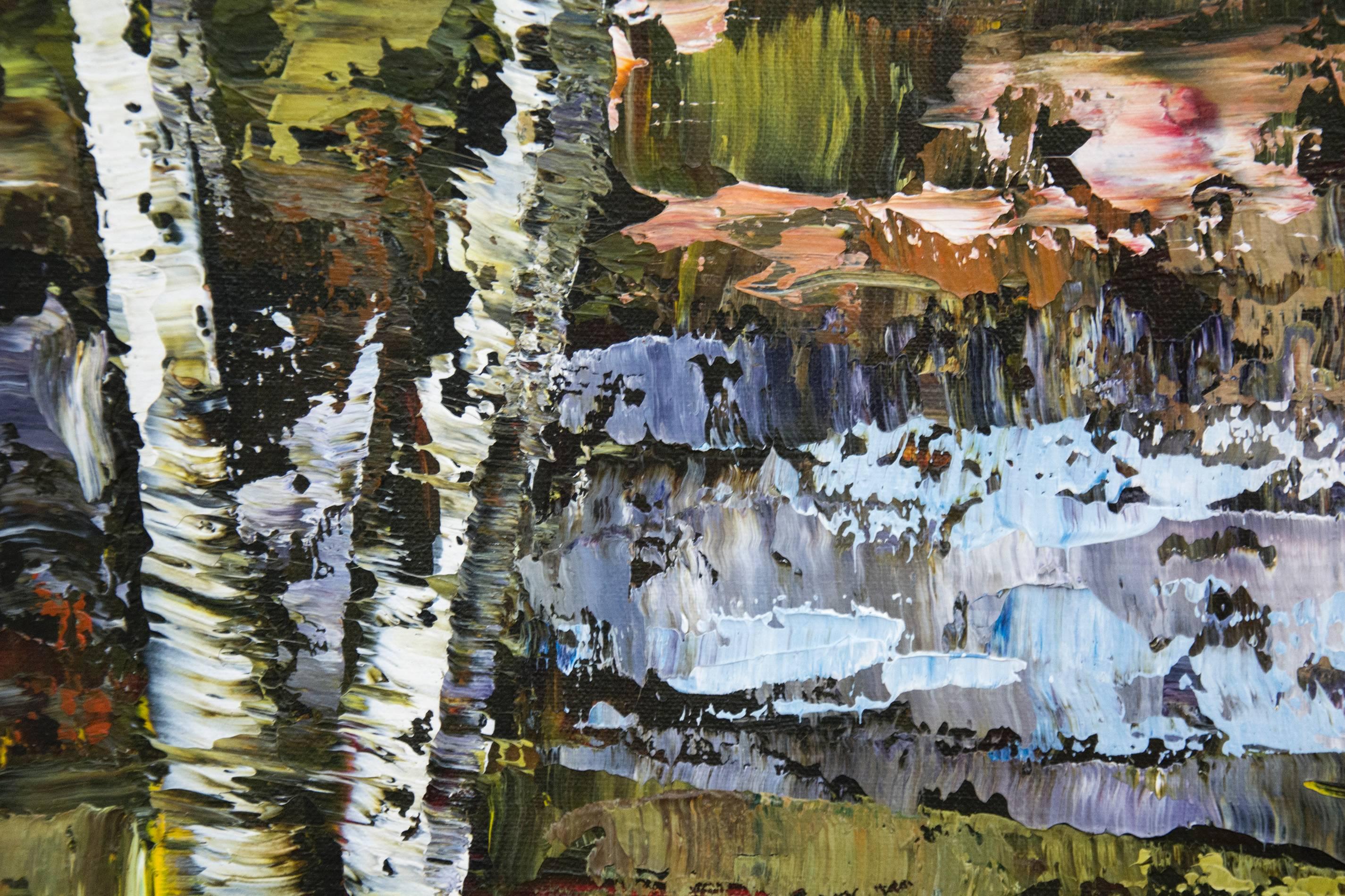 Exuberant rough surface texture, rendered in acrylic in an impasto style.
Langstroth's landscape studies are impressionistic, moody, and energetic. Langstroth’s energetic technique dances between abstraction and figuration. 