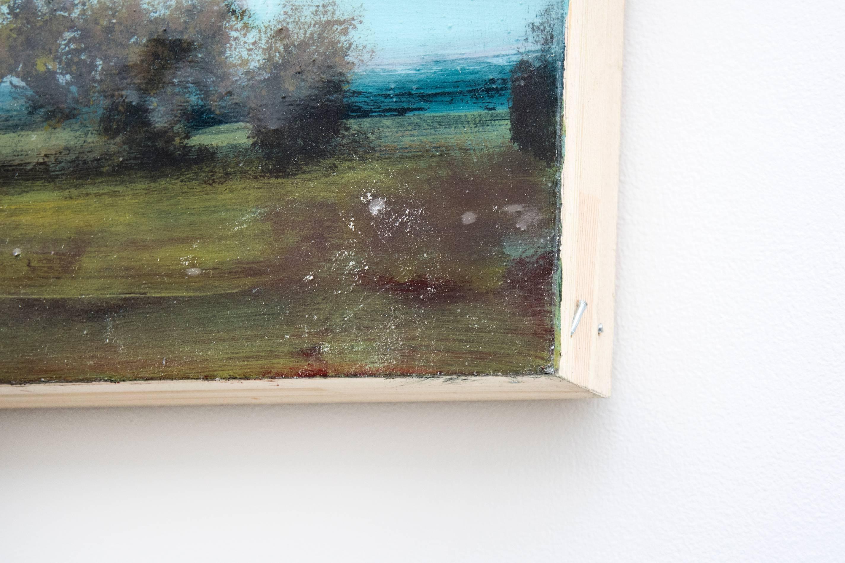 View South - grün, blau, violett, Panoramalandschaft, Acryl auf Karton (Zeitgenössisch), Painting, von Peter Hoffer