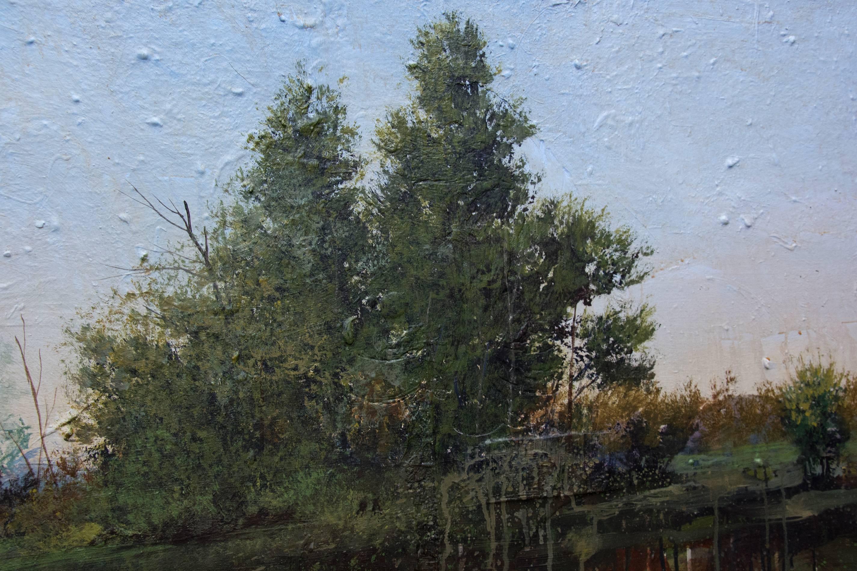 Tree Study at Dusk - paesaggio, alberi, contemporaneo, acrilico e resina su pannello in vendita 1
