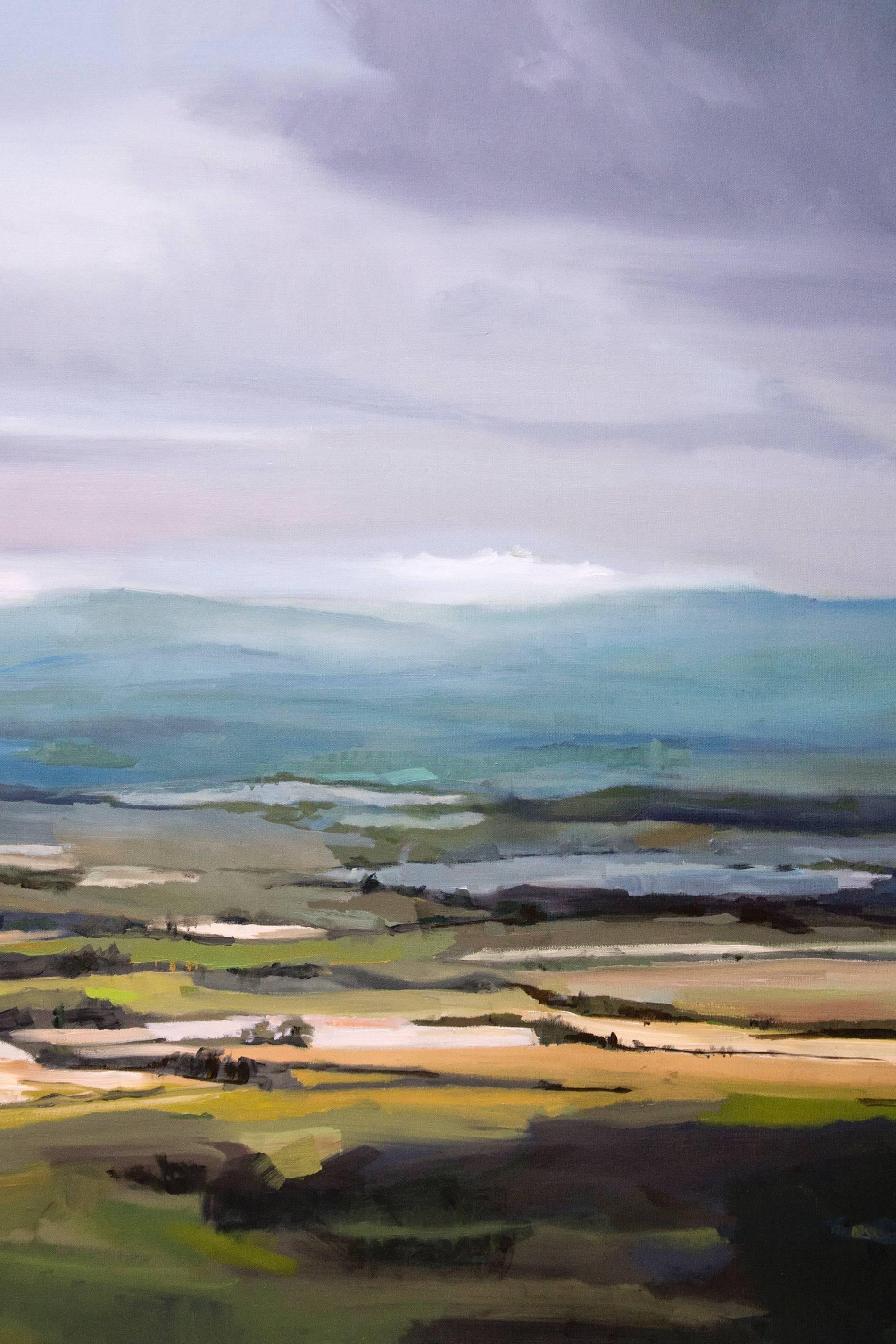 Across the Valley - Blue Landscape Painting by Simon Andrew