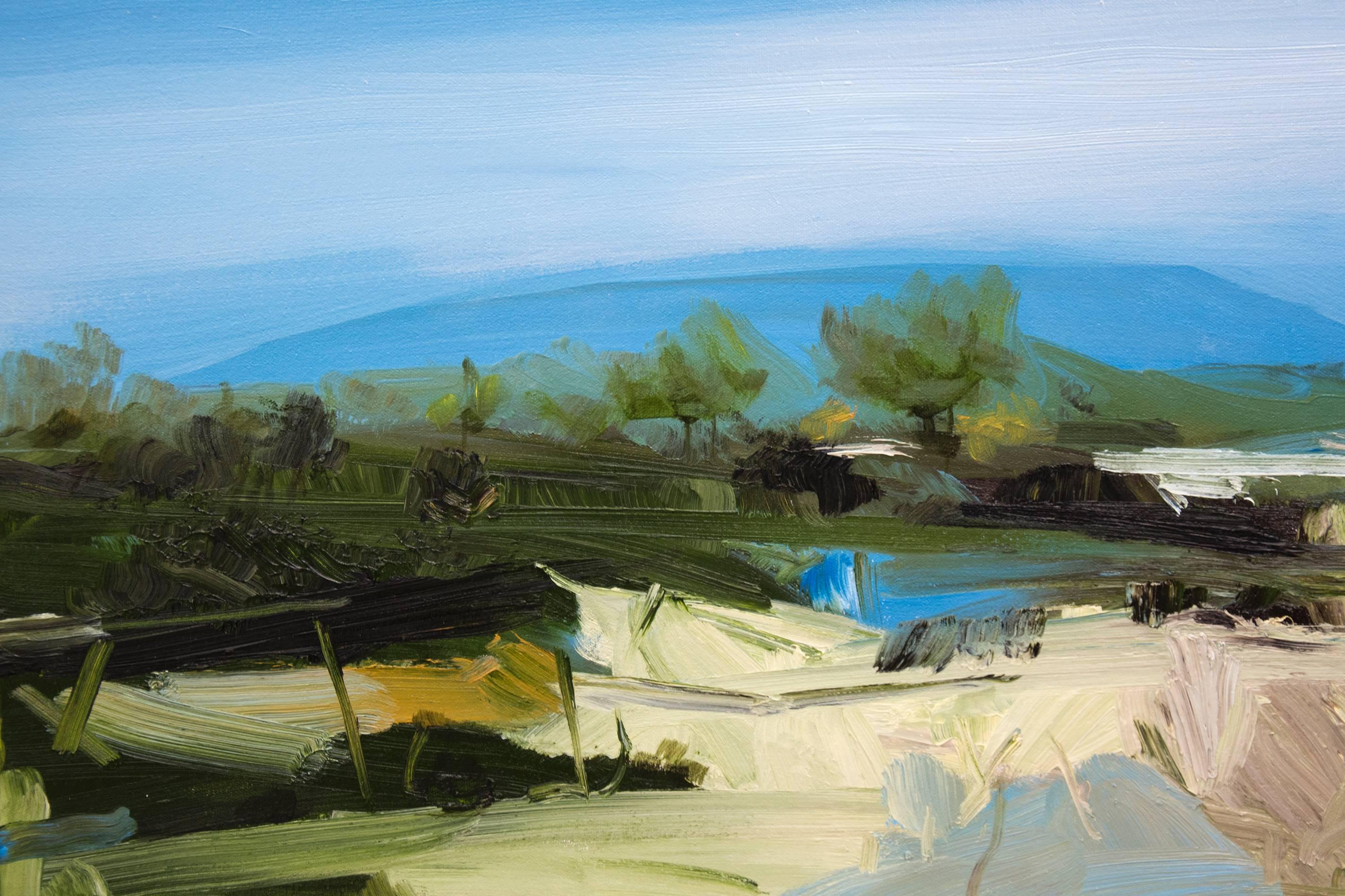 Arrival of Spring - Blue Landscape Painting by Simon Andrew