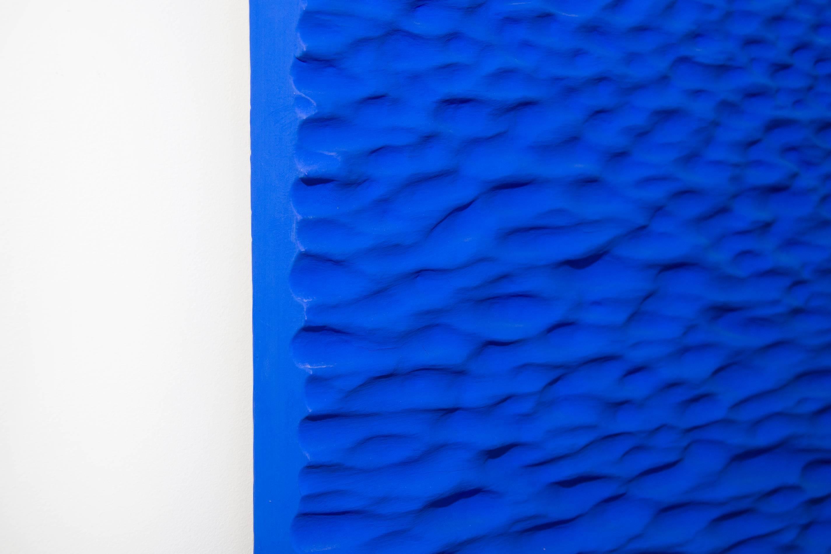 Sculpted from micro laminated wood beam in bas-relief. Inspired by the surface of water this saturated matte blue finish emulates rolling waves. 

Since he began his artistic career in the mid 1980’s, Dark has participated in exhibitions throughout