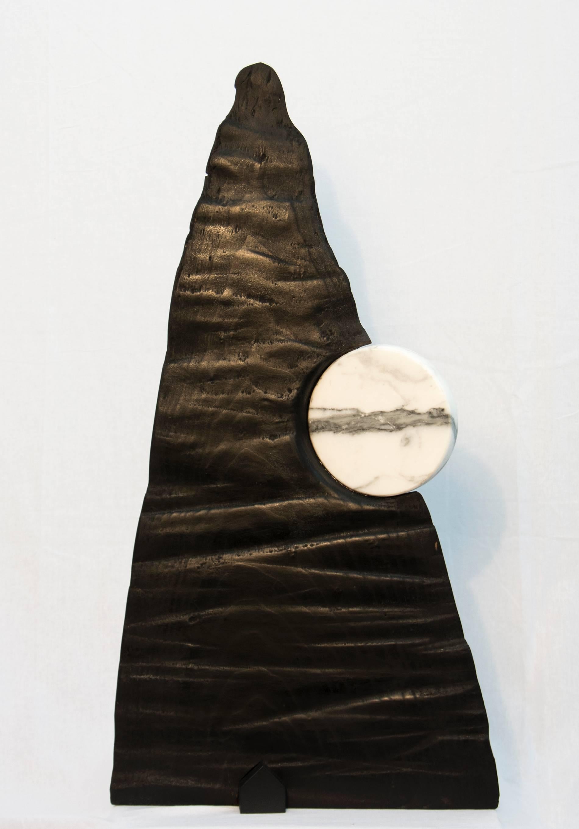 Moon - dynamic, dark, modern, contemporary, abstract, wooden sculpture - Sculpture by Edward Falkenberg