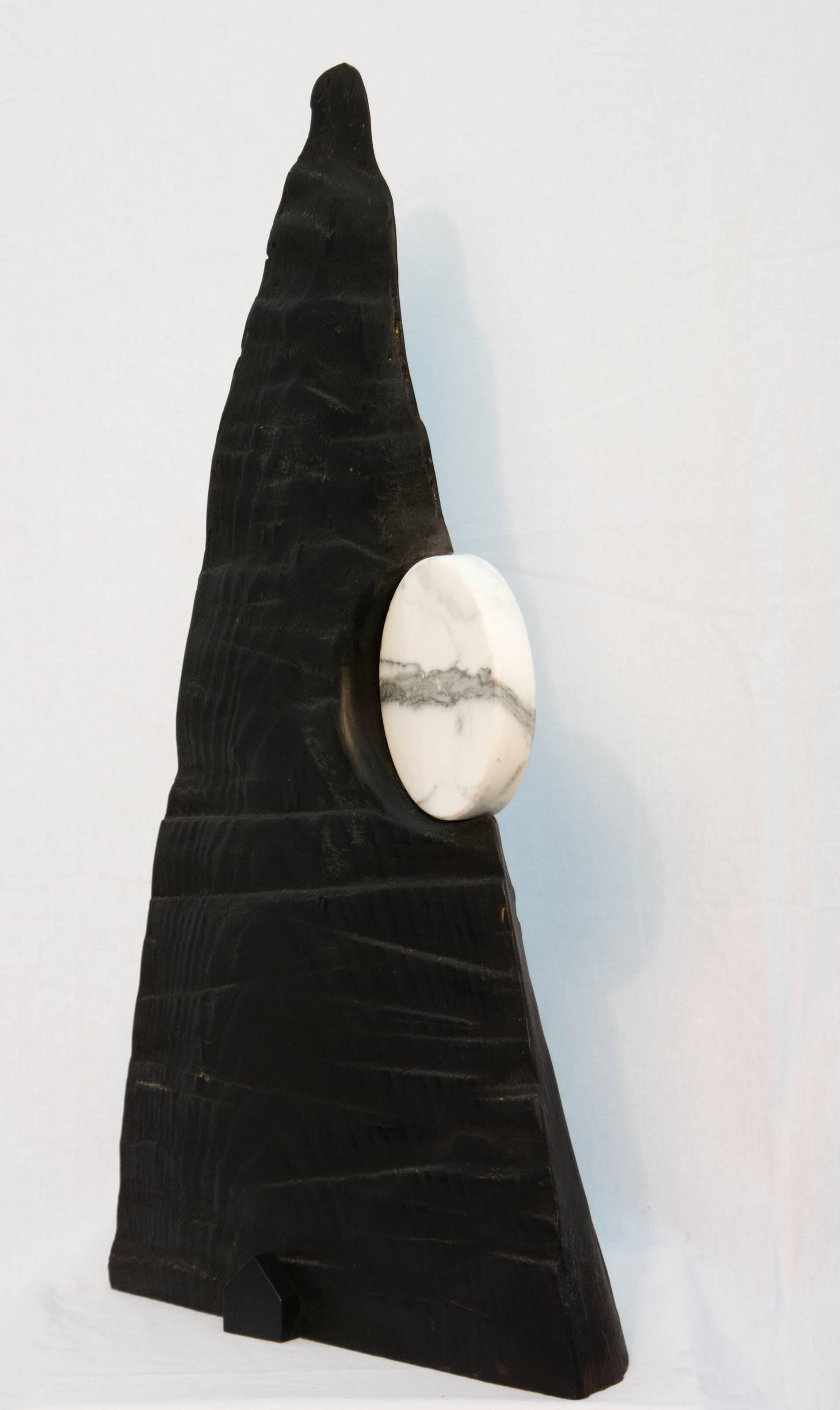 Edward Falkenberg Abstract Sculpture - Moon - dynamic, dark, modern, contemporary, abstract, wooden sculpture