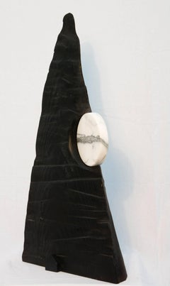 Moon - dynamic, dark, modern, contemporary, abstract, wooden sculpture
