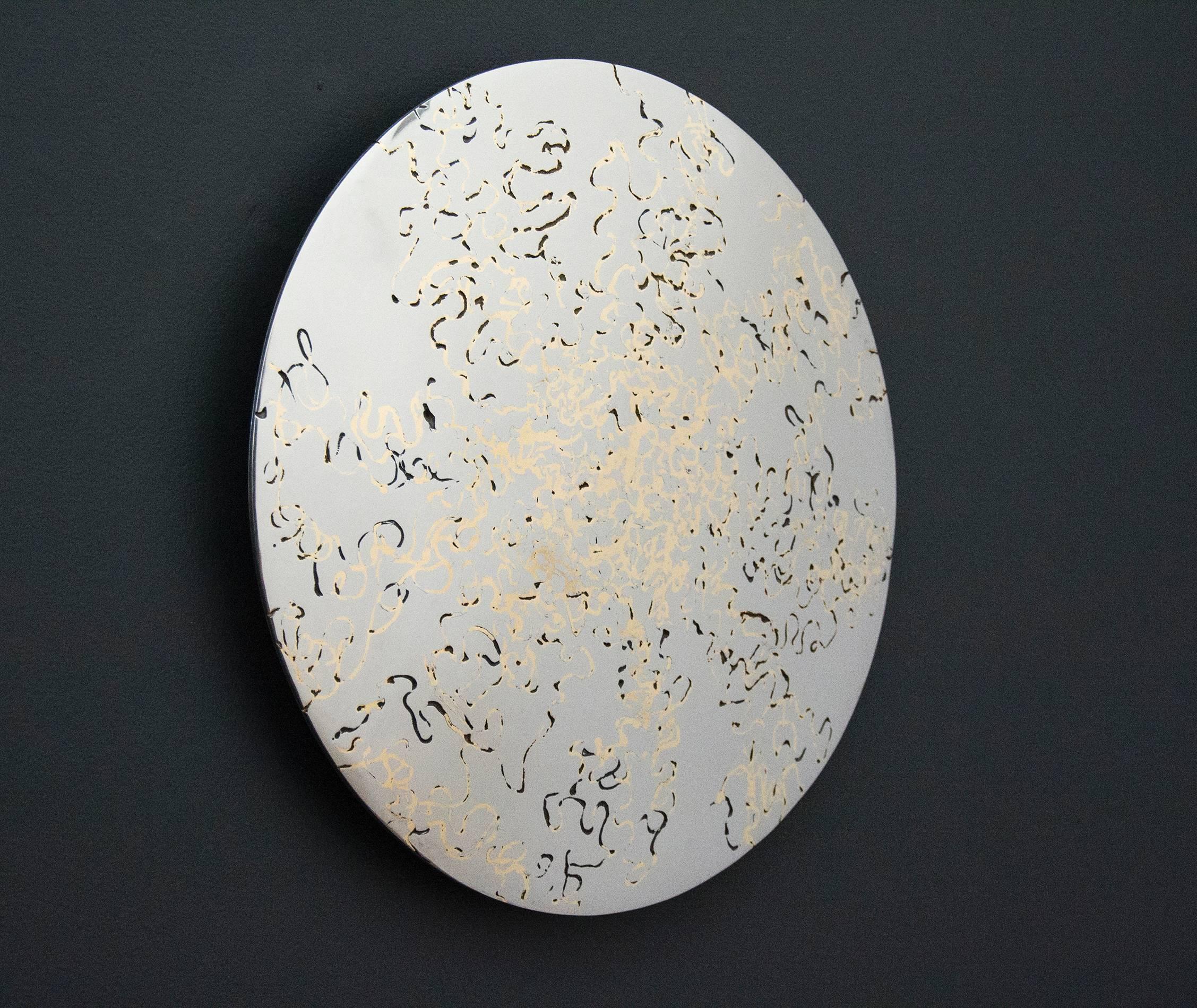 Shayne Dark Abstract Sculpture - Reflecting Nature Series No 1 - polished stainless steel, copper, wall sculpture