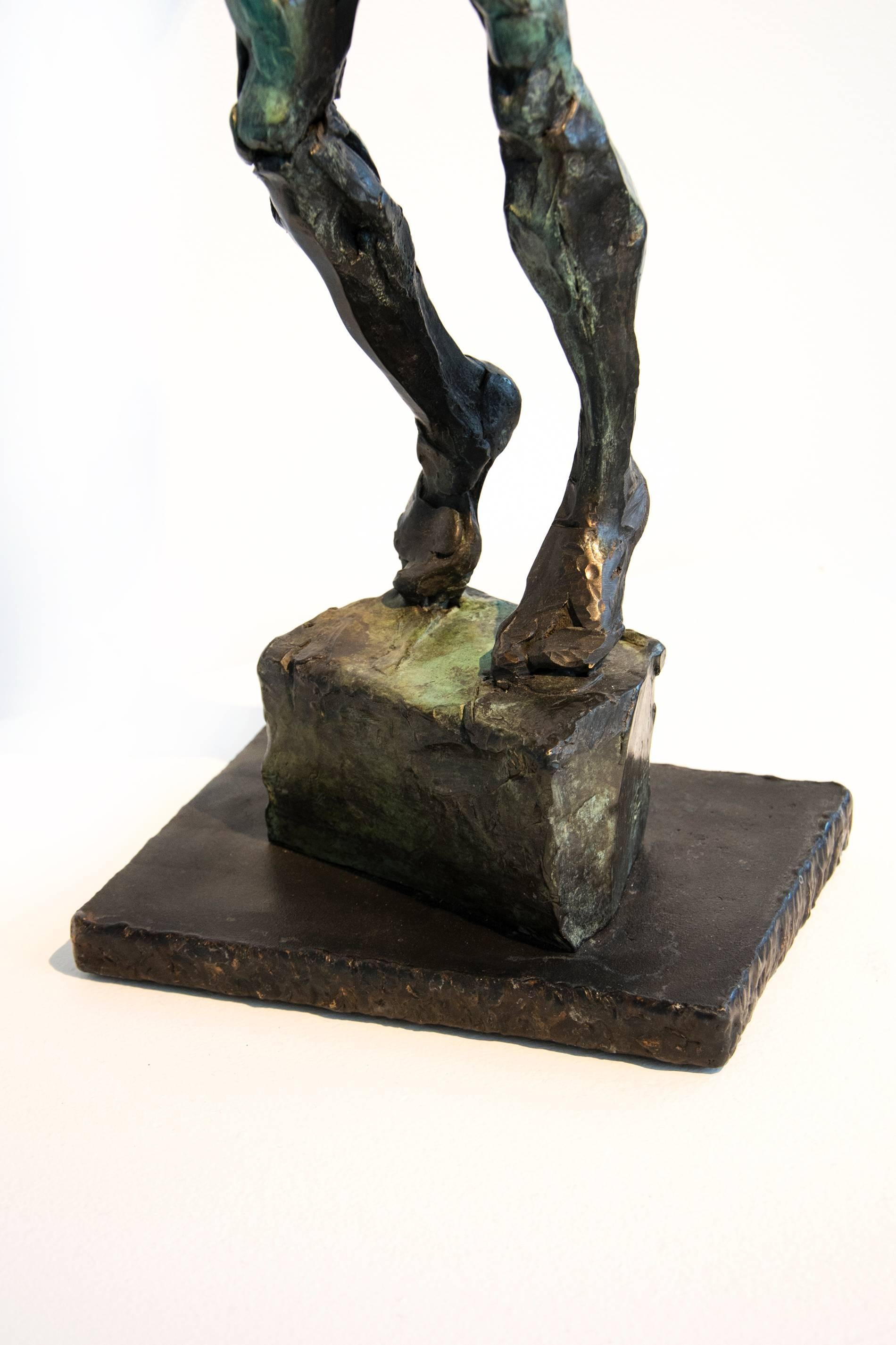 This strongly posed  female nude figure in patinated bronze was created rapidly in clay -  in gestures that verge on abstraction.  It has then been cast in bronze. This is the Artist Proof in an edition of 12.

A former student of philosophy and