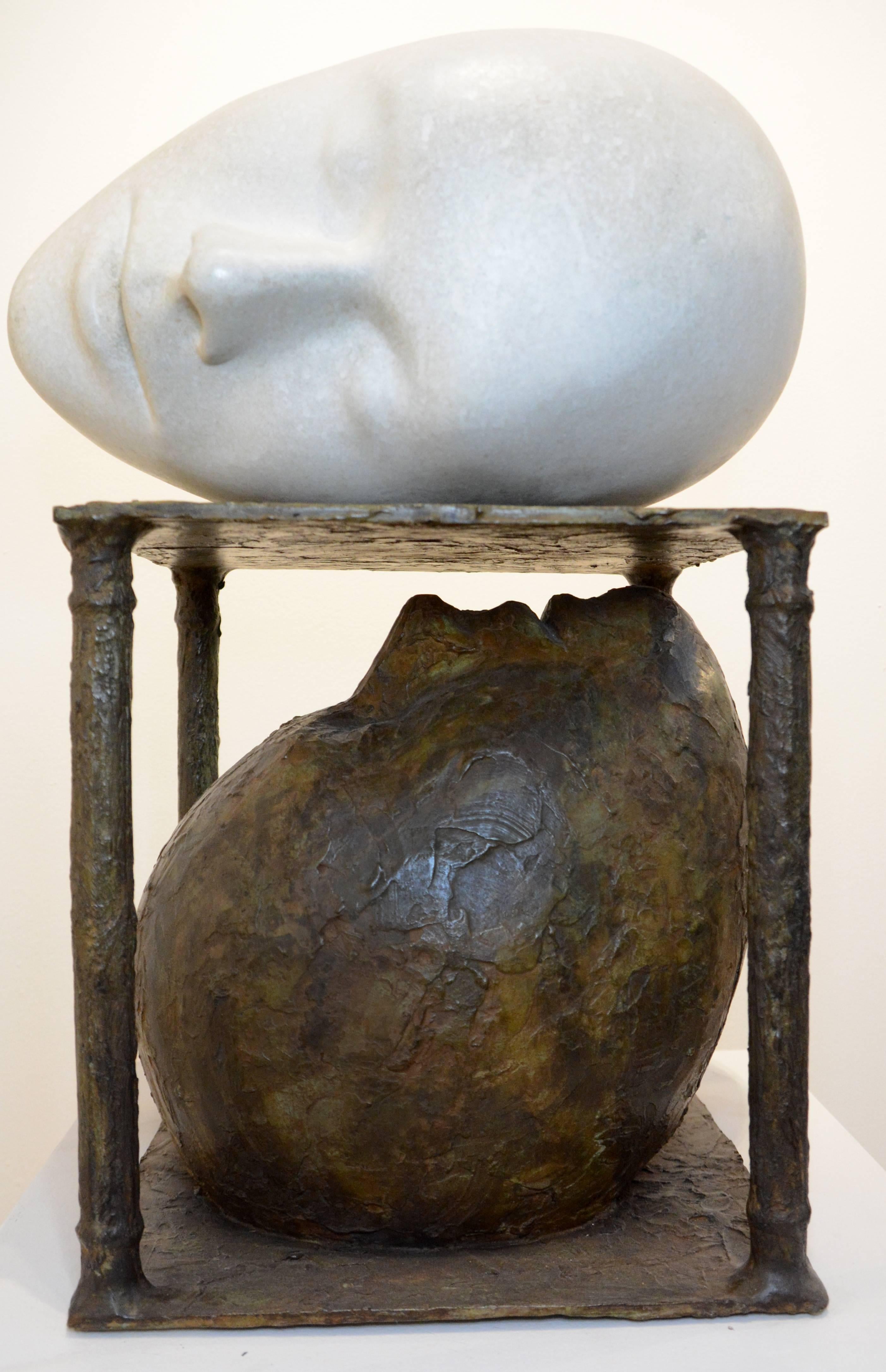 Dale Dunning Figurative Sculpture - Whisper 3/7 - human face, narrative, patinated bronze figurative sculpture