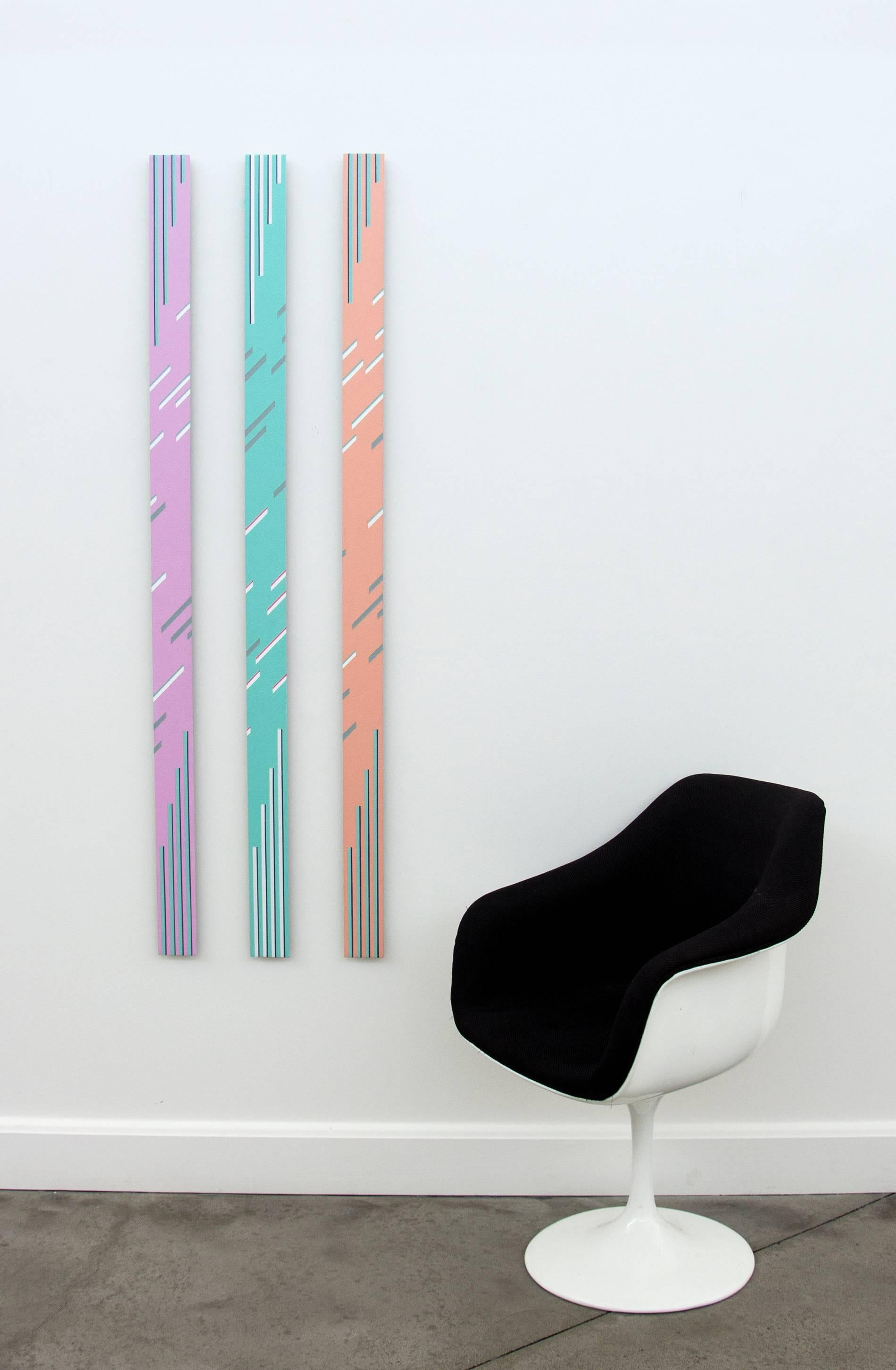 TTH 6.3 Trio - tall, playful geometric shapes, abstract acrylic on aluminum - Painting by Burton Kramer