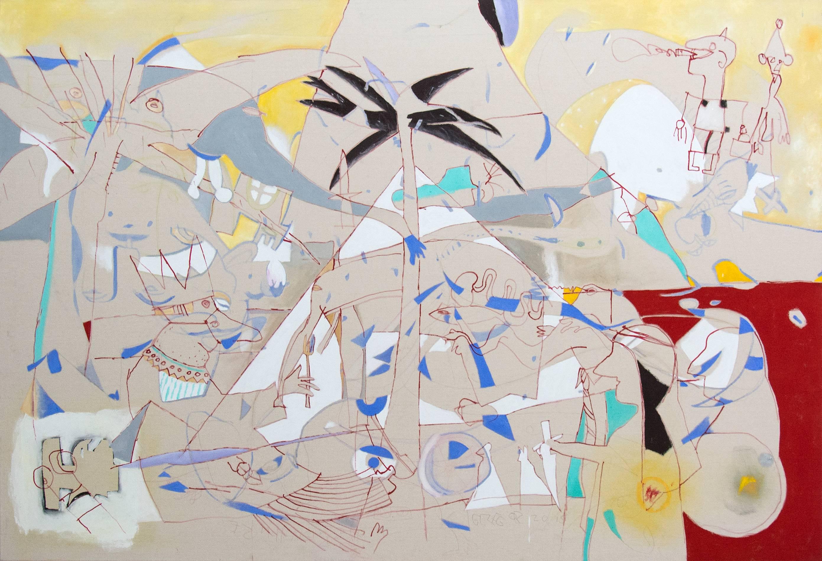 Abstract Painting di Gregor Hiltner - Primavera araba - grande, dinamico, narrativo, astratto surrealista, acrilico su tela