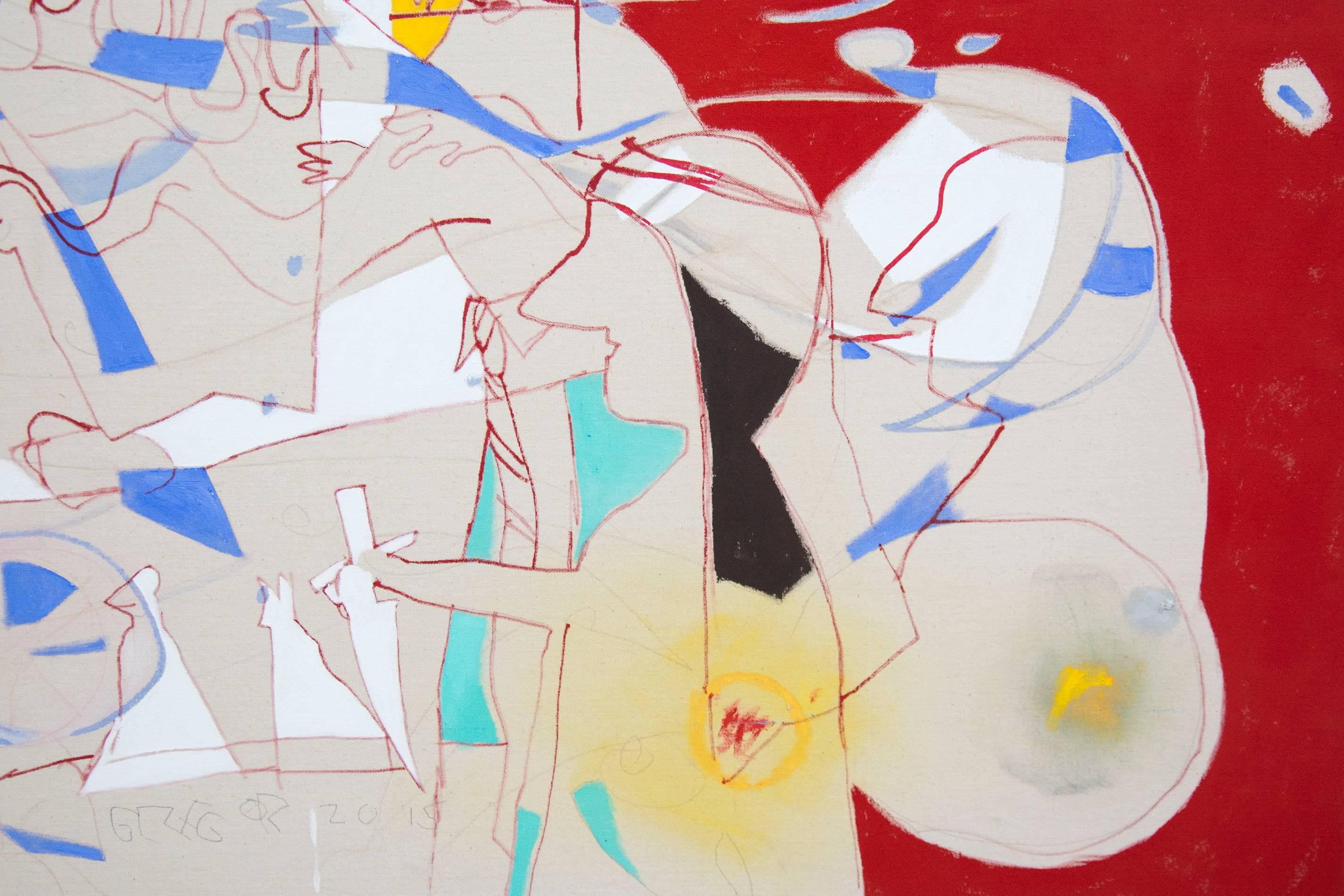 Primavera araba - grande, dinamico, narrativo, astratto surrealista, acrilico su tela - Painting Contemporaneo di Gregor Hiltner