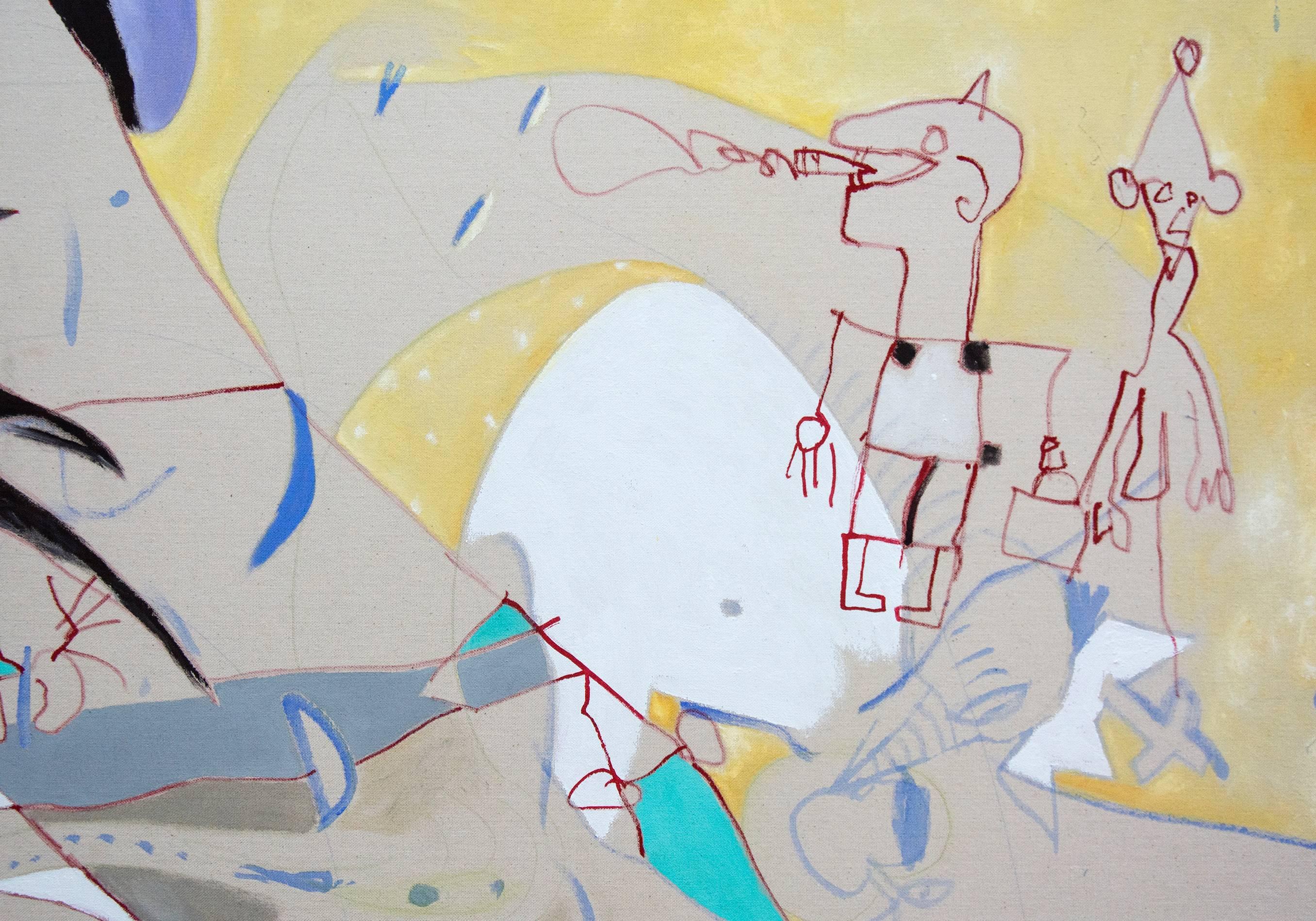 Arab Spring - large, dynamic, narrative, surrealist abstract, acrylic on canvas - Contemporary Painting by Gregor Hiltner
