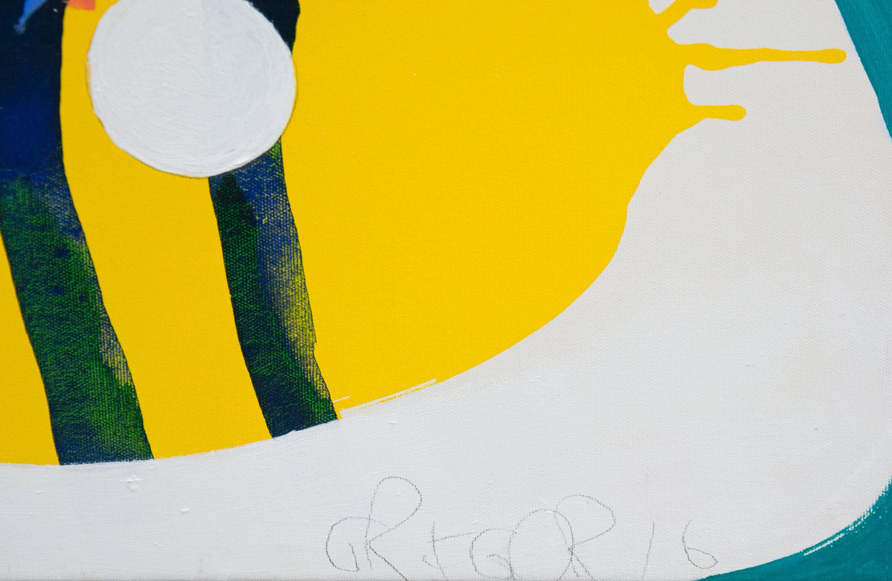 Turn - leuchtende, farbenfrohe, abstrakte geometrische Formen, Acryl auf Leinwand (Zeitgenössisch), Painting, von Gregor Hiltner