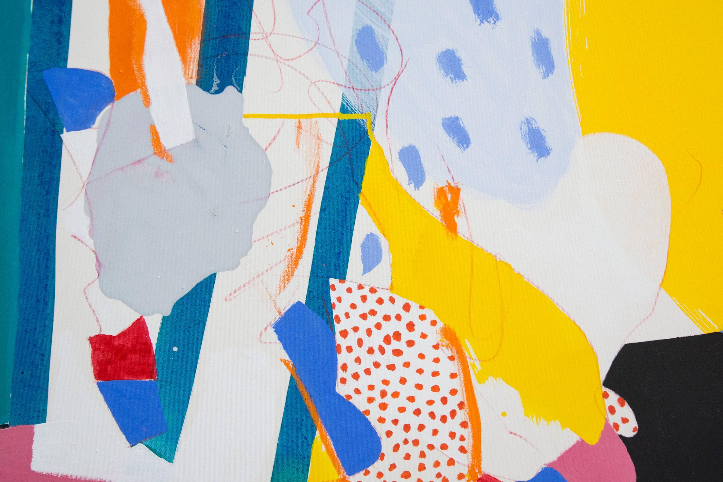 Turn - leuchtende, farbenfrohe, abstrakte geometrische Formen, Acryl auf Leinwand (Orange), Abstract Painting, von Gregor Hiltner