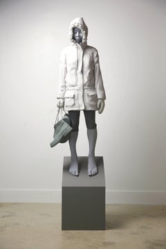 Pending Ice 2 of 3 - tall, figurative, female, greyscale, resin sculpture