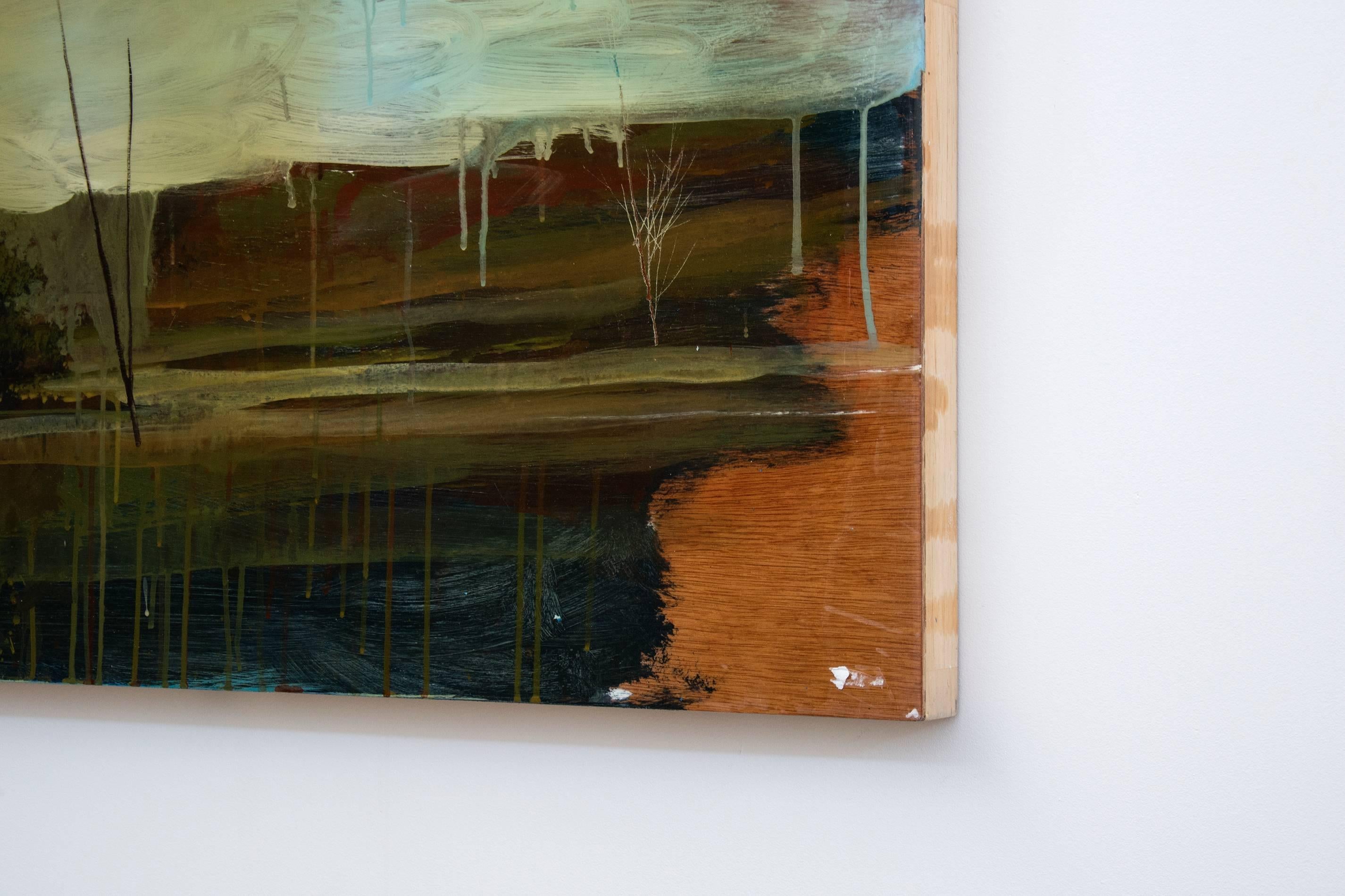 Panoramic No 2 - soft, forest, landscape, contemporary, acrylic, resin on panel - Painting by Peter Hoffer