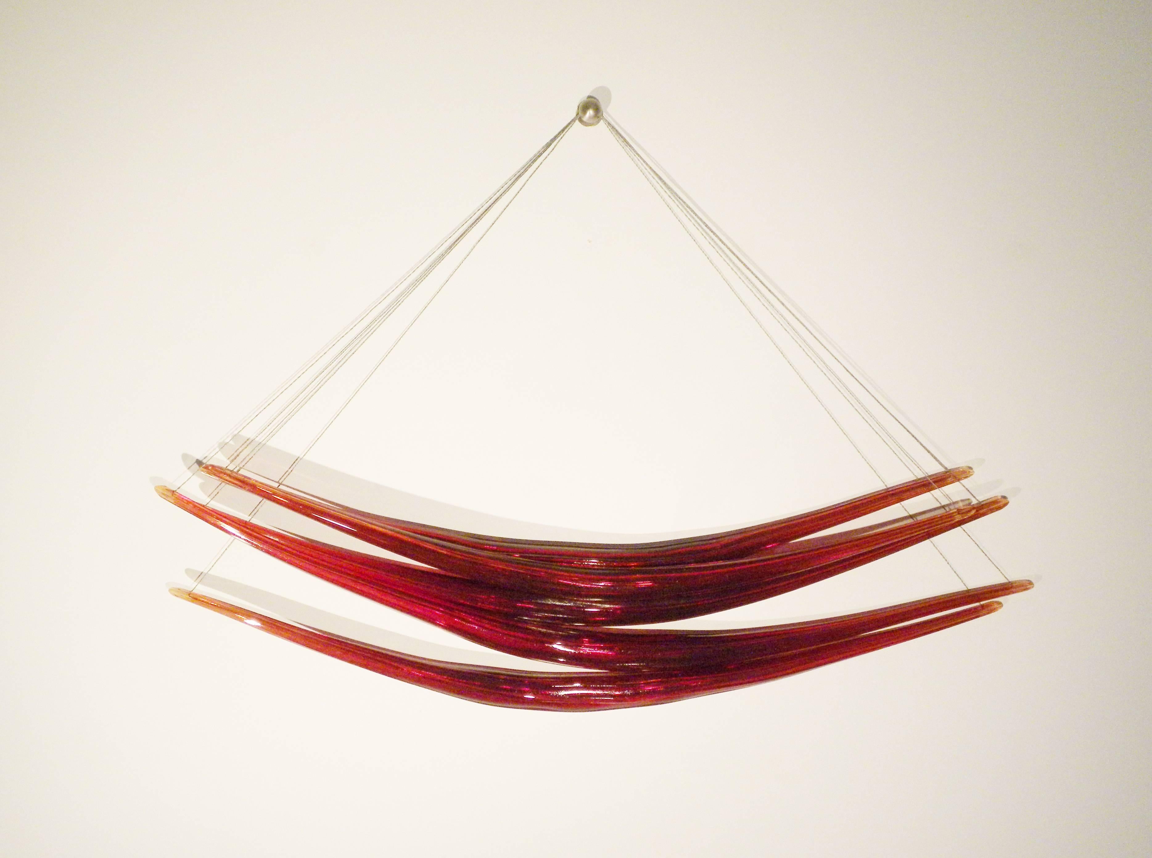 John Paul Robinson Abstract Sculpture - Red Wave - glass, copper, translucent, abstract suspended wall sculpture