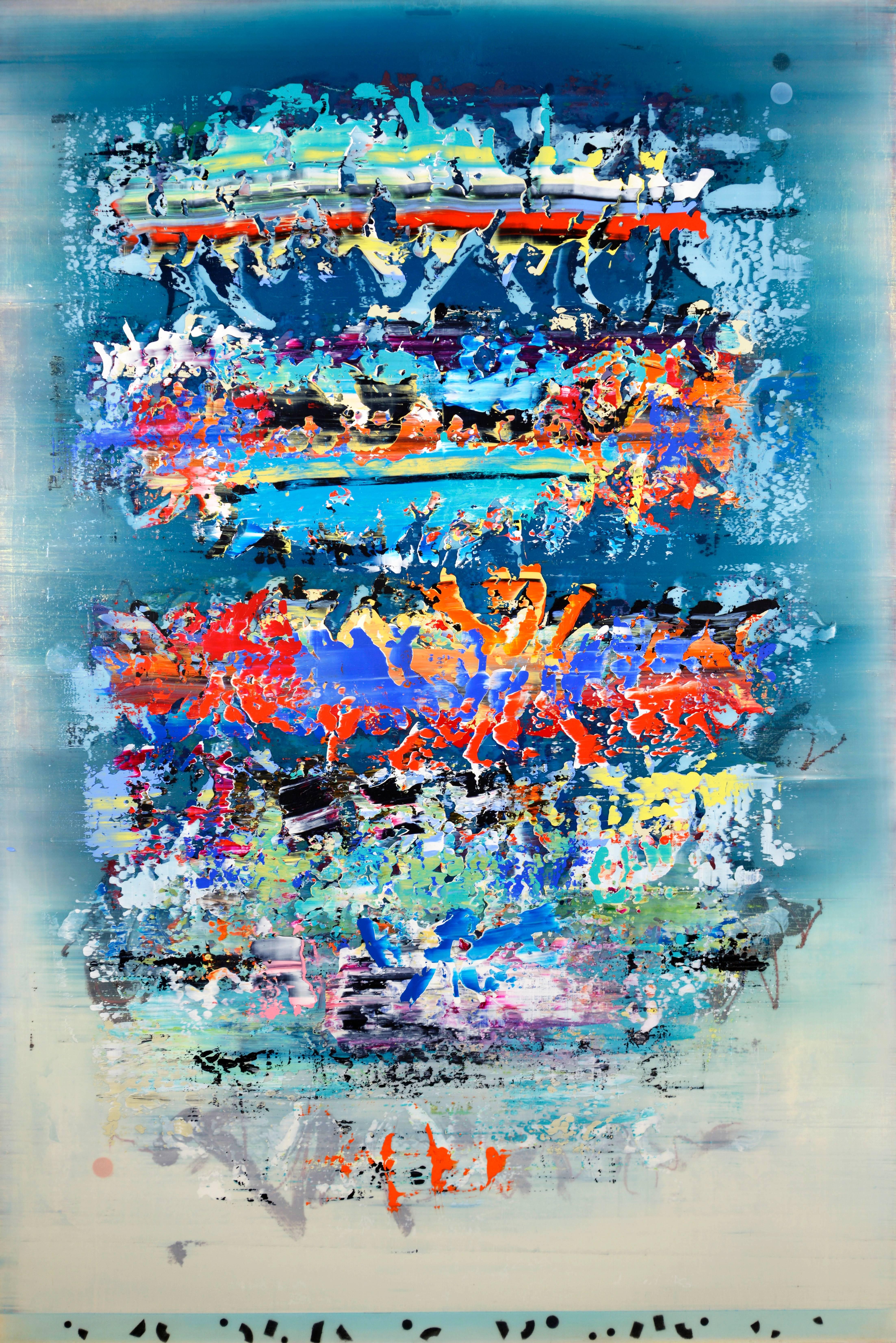 Alice Teichert Abstract Painting – Text-Tonic – lebendig, farbenfroh, lyrisch, gestisch abstrakt, Acryl auf Leinwand