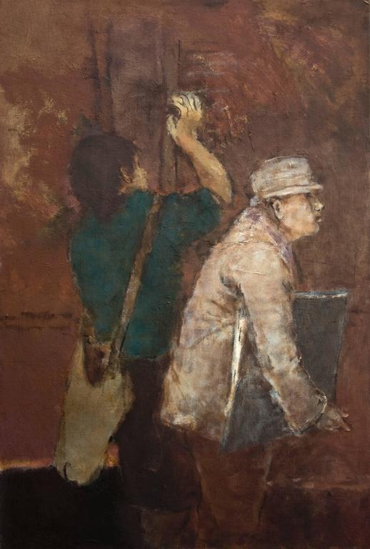 John Richard Fox Figures with Satchel and Portfolio, Painting For