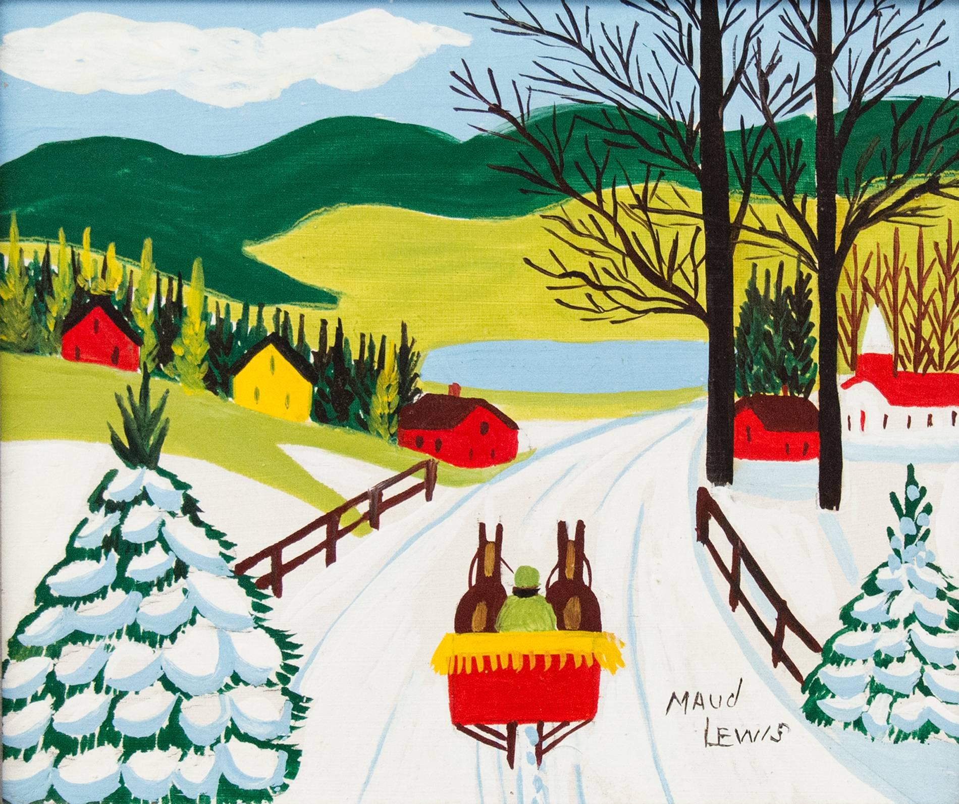 Maud Lewis Figurative Painting - Sleigh Ride to Lake